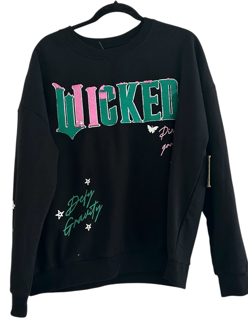 NWT Wicked Musical Sequin Sweatshirt L Glinda Elphaba Pull over Size XL
